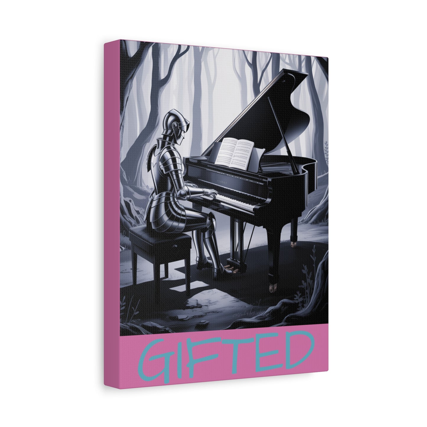 Canvas Print, Female Knight Playing Piano in Dark Forest, GIFTED, Wall Art Decor, Medieval Decor, Fantasy Artwork, Musician Gift, Home